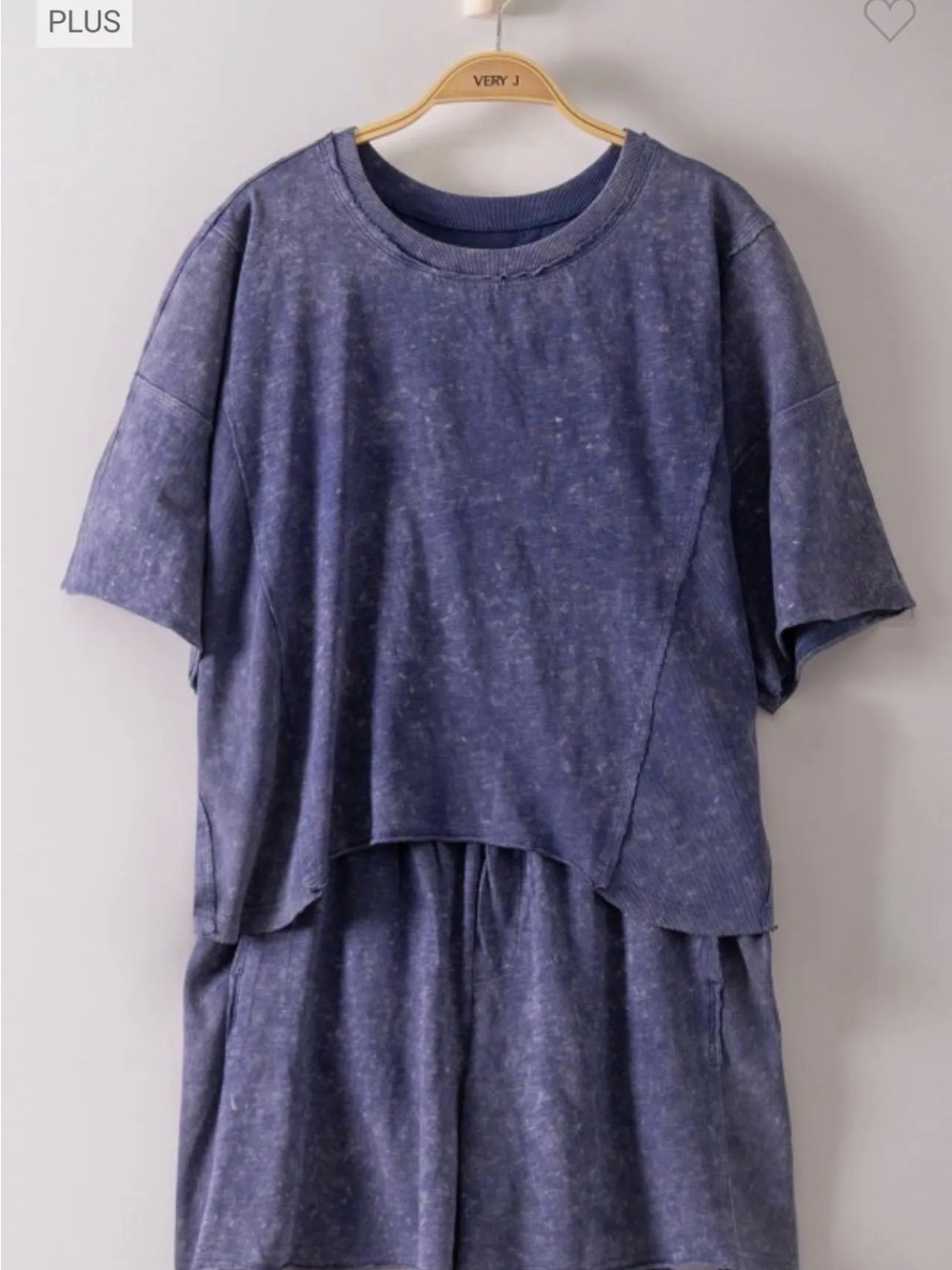 Very J Plus Mineral Washed Casual Knit Top & Shorts Set in Denim